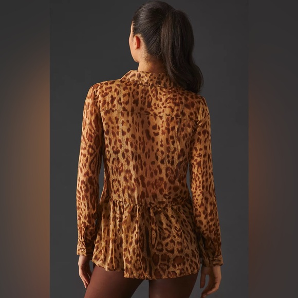 BLUE TASSEL: Silk Leopard Tiered Blouse - Picture 2 of 6
